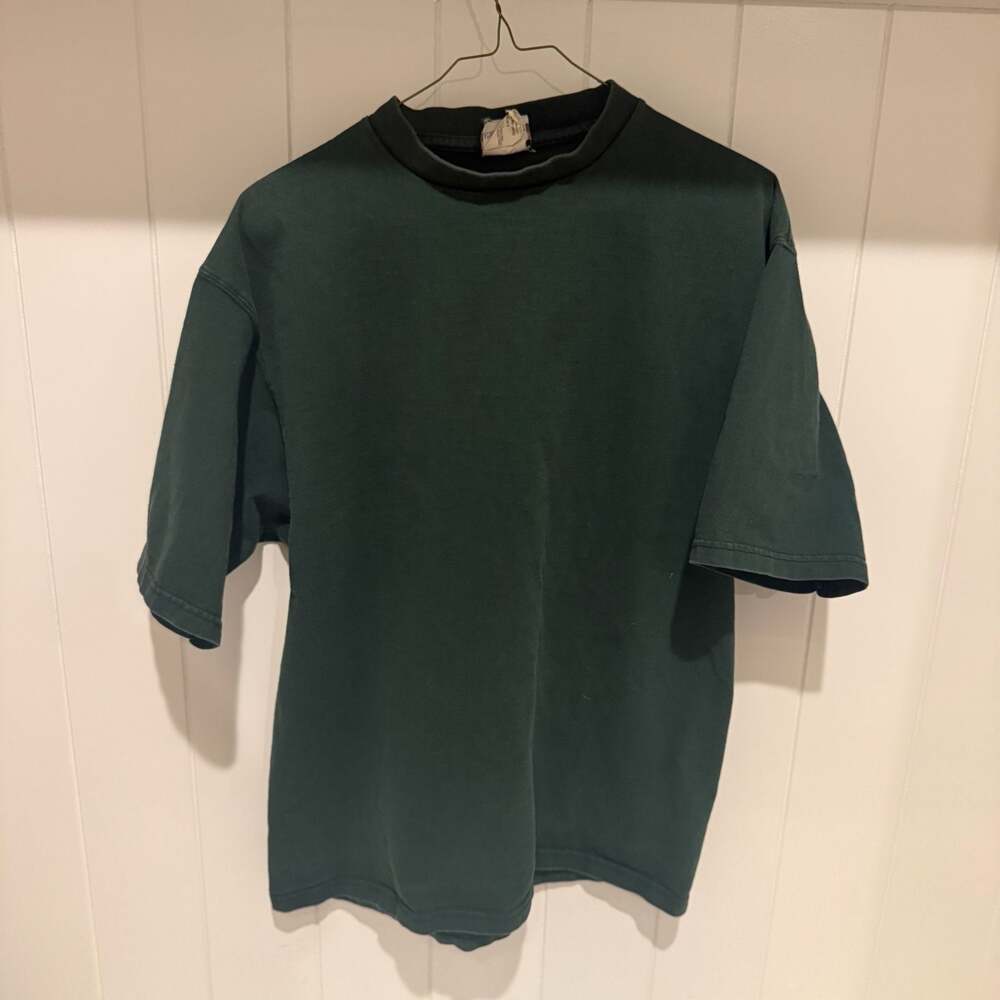Vintage Tultex Athletic Weight Green Blank T-Shirt Mock Neck Size L